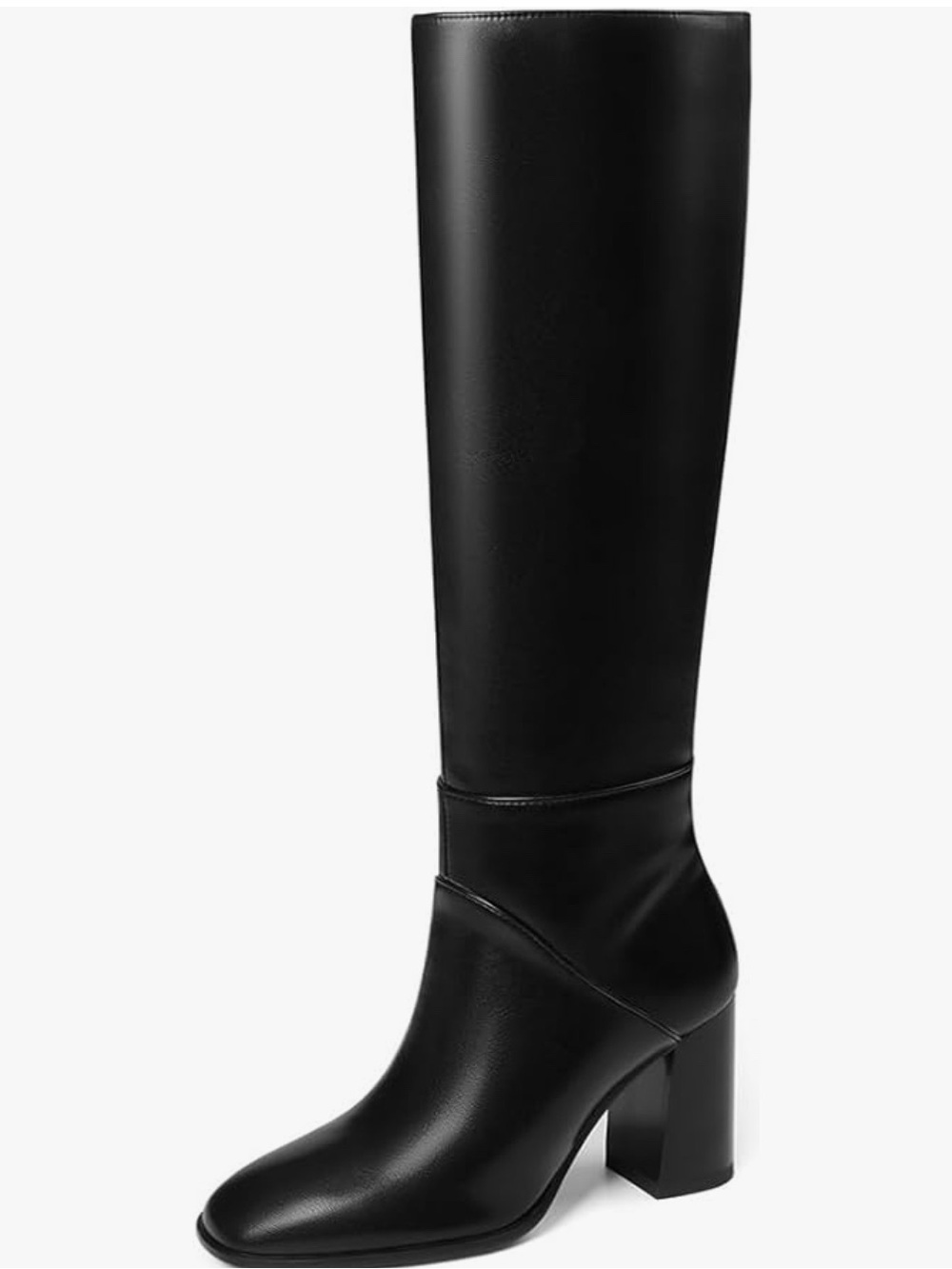 Women's Black Knee-High Block Heel Boots